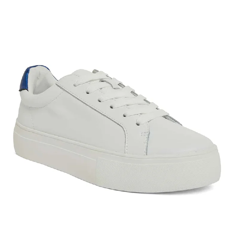 Frenzy Sneaker in White And Navy Metallic Leather