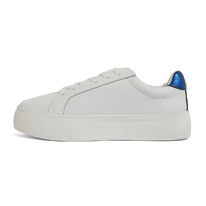 Frenzy Sneaker in White And Navy Metallic Leather