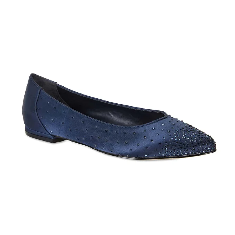 Glimmer Flat in Navy Satin