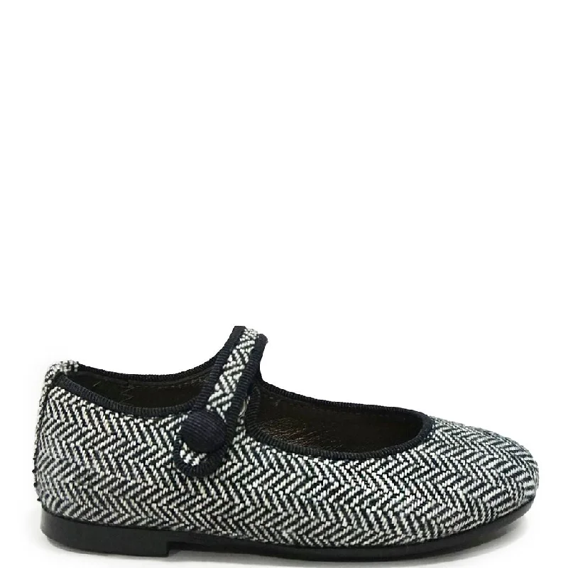 Papanatas Black and White Herringbone Mary Jane