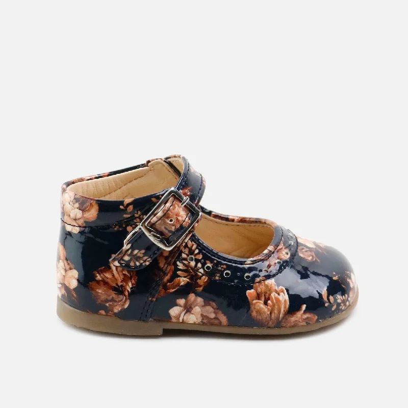 Papanatas Navy Floral Patent Baby Shoe