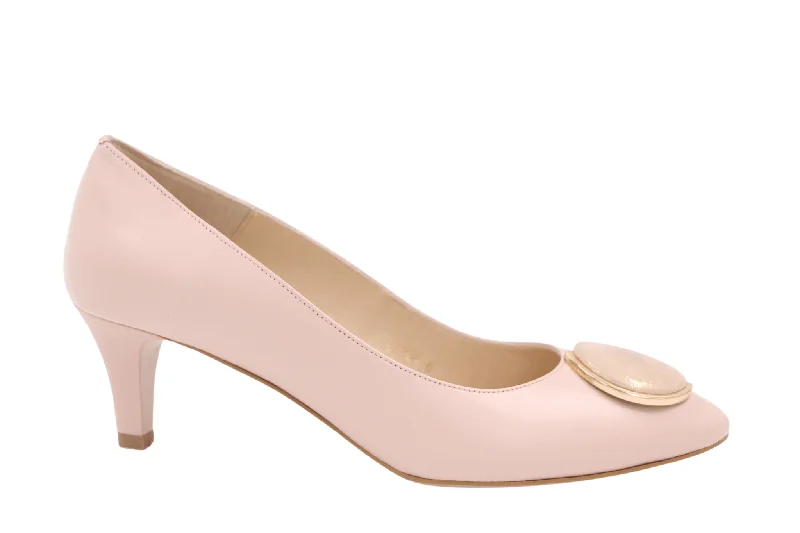 EMIS Pale Pink  mid heel shoe with Button detail