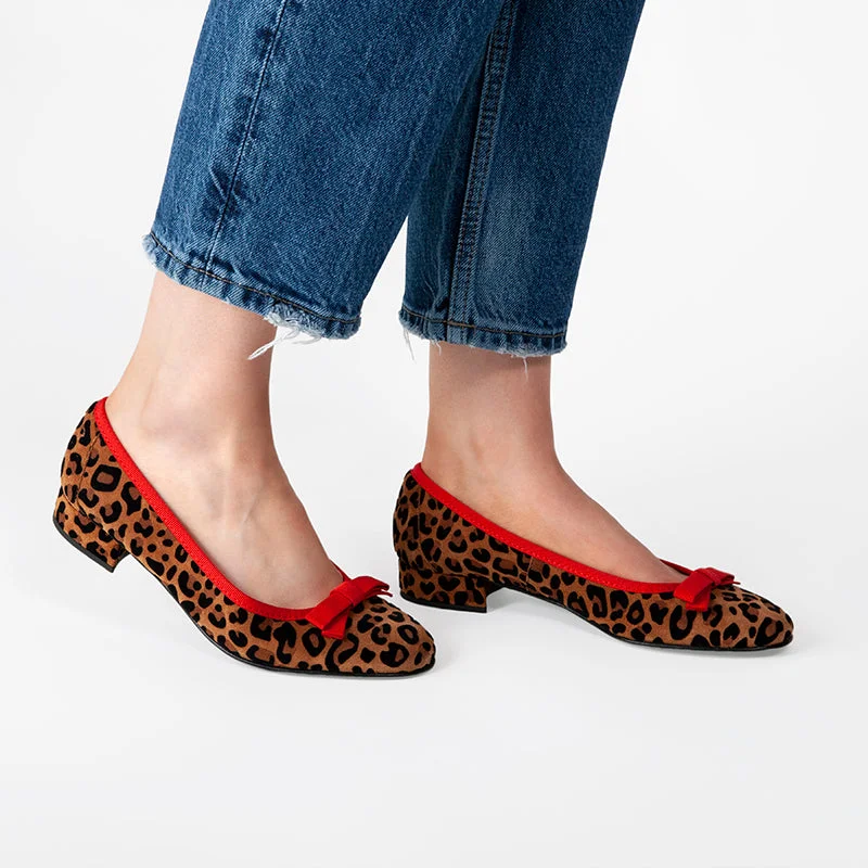 Fabucci Leopard Print Ballet Flat with Red Bow