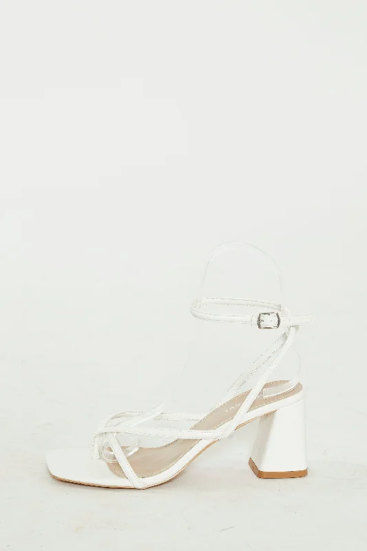 Glamorous White Strappy Block Heel Sandals