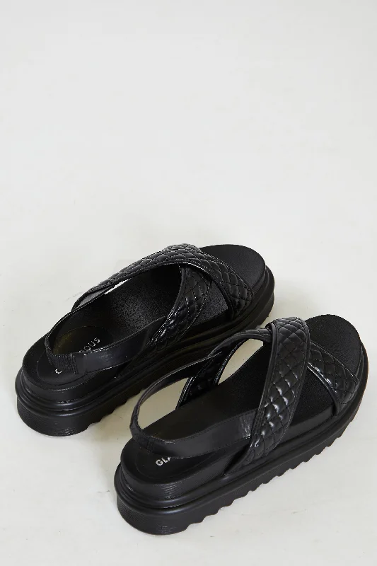 Glamorous Black Cross Strap Flatform Sandals