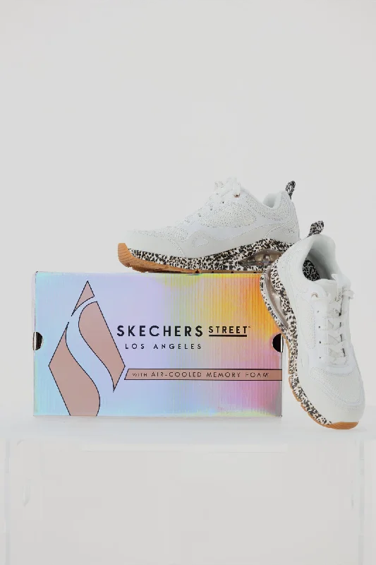 Skechers Uno White Leopard Sneakers