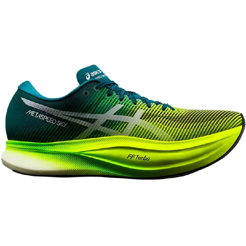 Women's Asics Metaspeed Sky+, Velvet Pine/Safety Yellow, 8 D Medium